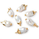 19 - 23mm Gold Leaf White Ultra Baroque Freshwater Pearl 1 Pendant - Beadsofcambay.com
