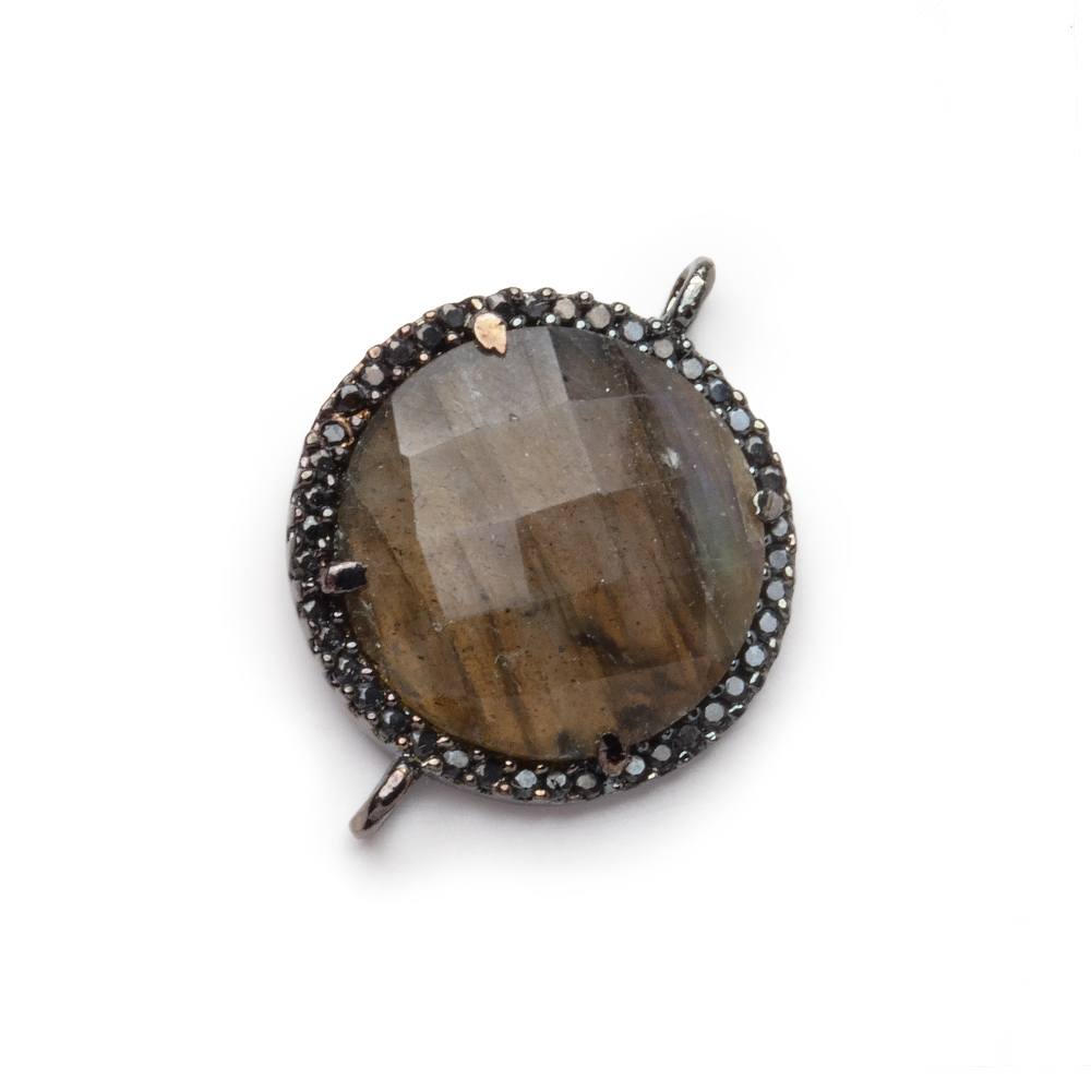 19mm Black Gold & Black CZ Bezel Labradorite Coin Connector 1 Focal - Beadsofcambay.com