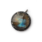 19mm Black Gold & Black CZ Bezel Labradorite Coin Pendant 1 Focal - Beadsofcambay.com