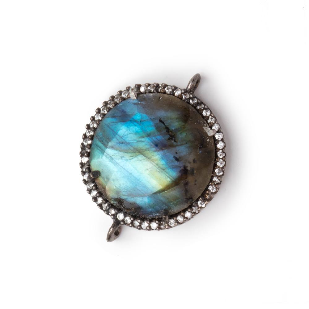 19mm Black Gold CZ Bezel Labradorite Coin Connector 1 Focal - Beadsofcambay.com