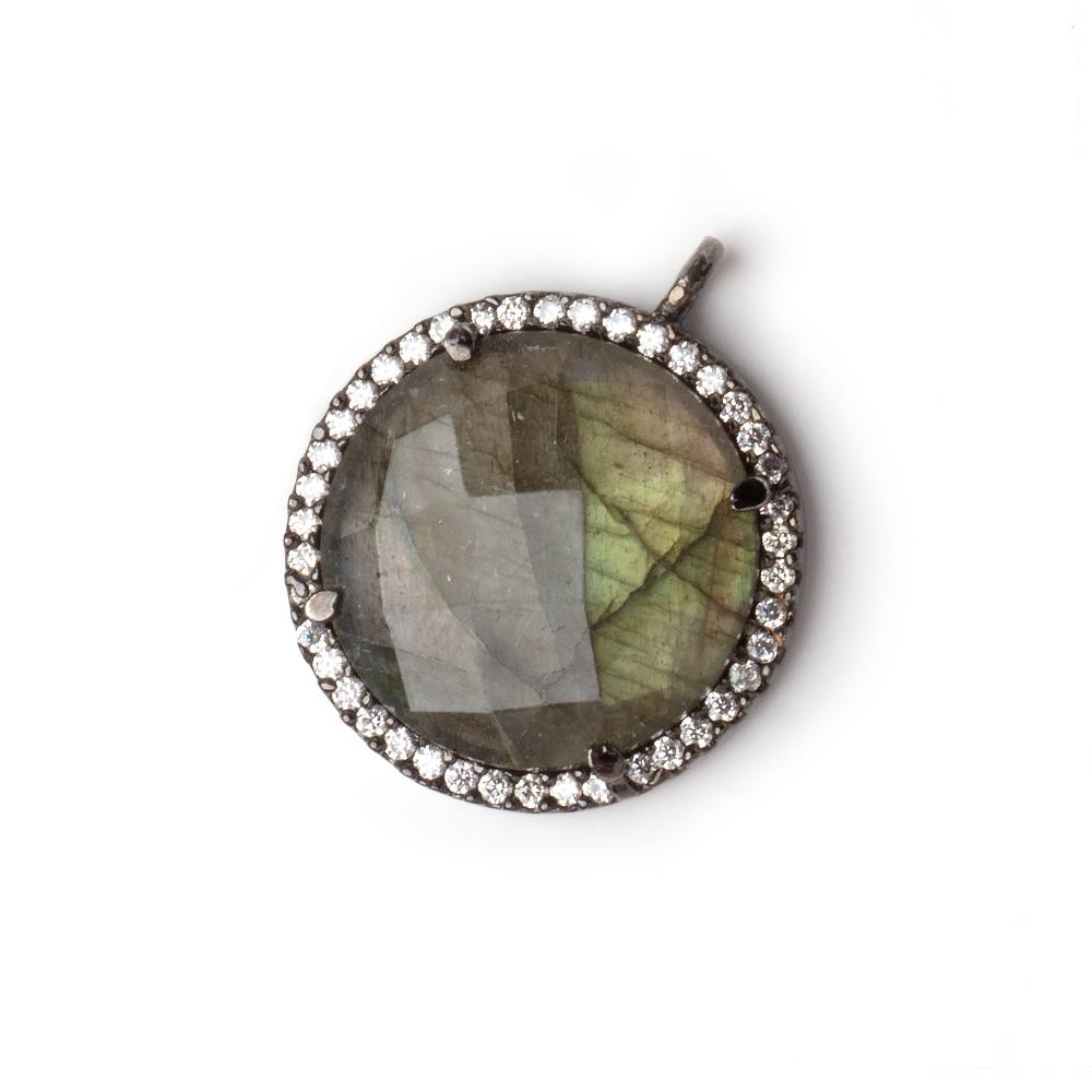 19mm Black Gold CZ Bezel Labradorite Coin Pendant 1 Focal - Beadsofcambay.com