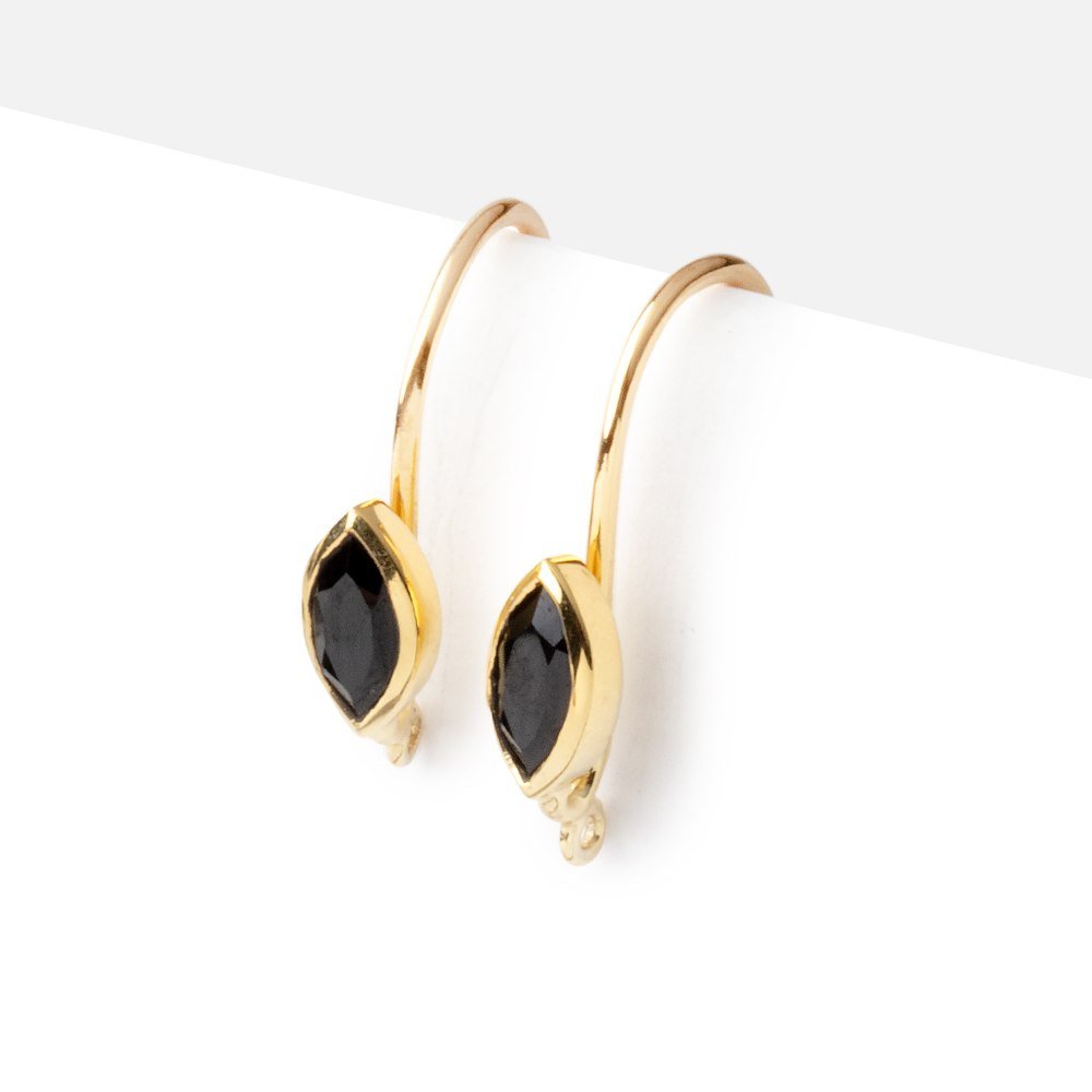 19mm Black Spinel Marquise Ear Wire Set of 2 pieces - Beadsofcambay.com