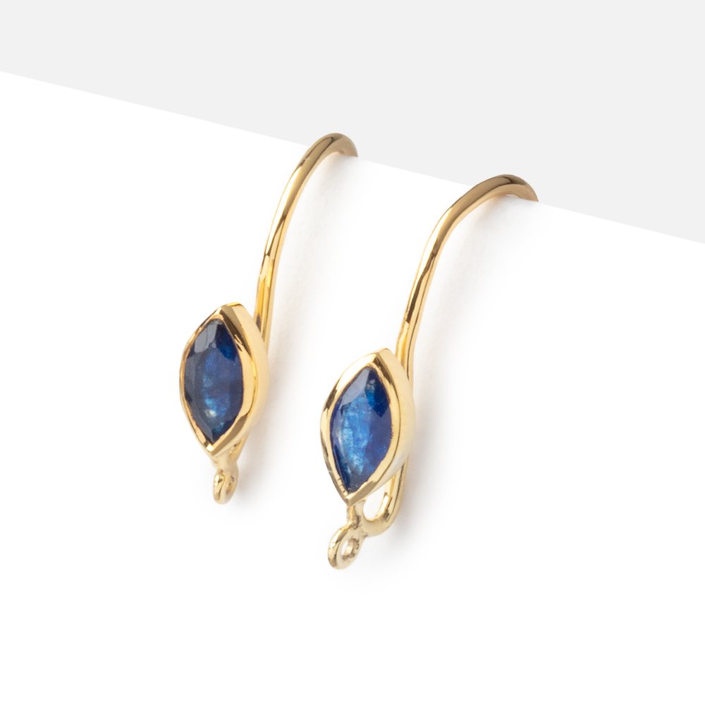 19mm Blue Sapphire Marquise Ear Wire Set of 2 pieces - Beadsofcambay.com