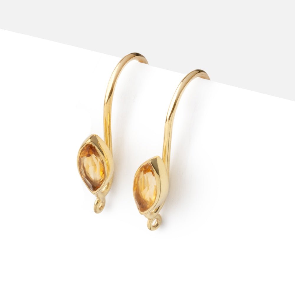 19mm Citrine Marquise Ear Wire Set of 2 pieces - Beadsofcambay.com