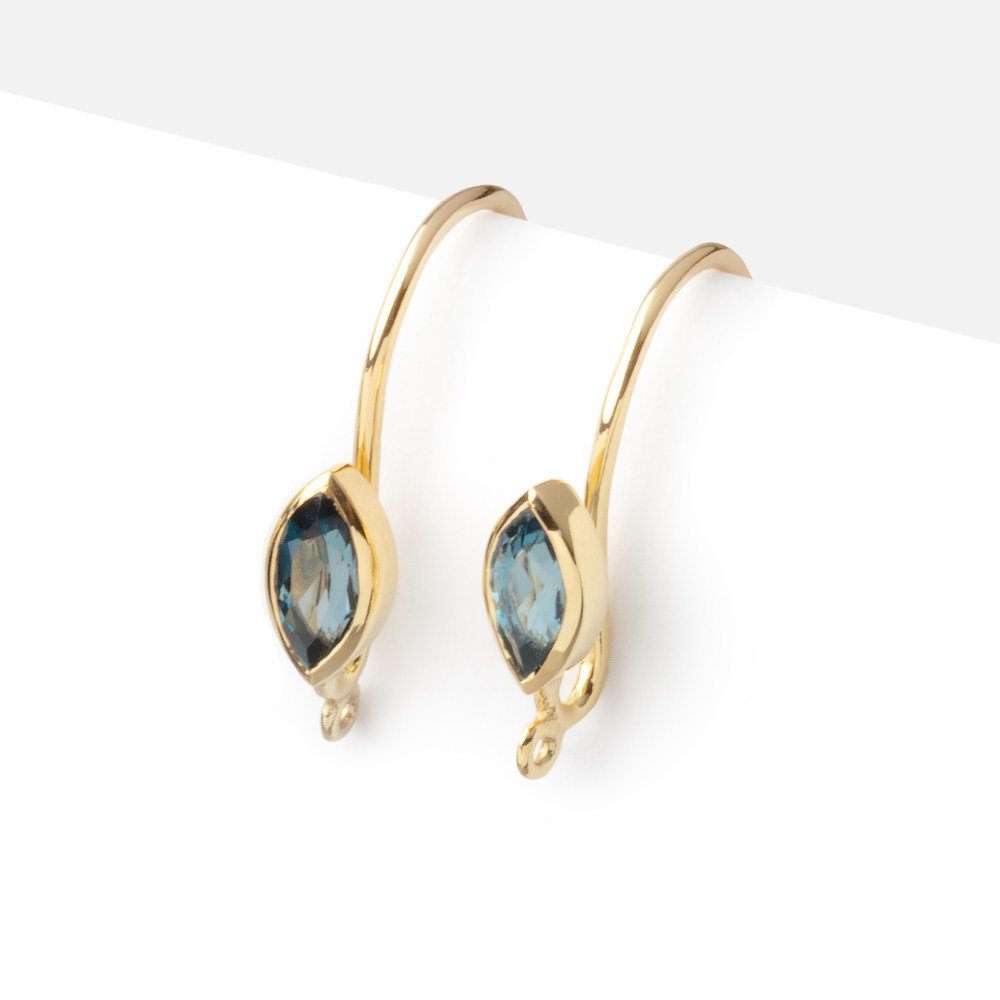 19mm London Blue Topaz Marquise Ear Wire Set of 2 pieces - Beadsofcambay.com