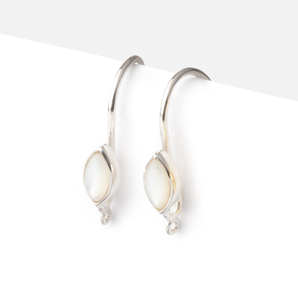19mm Mother of Pearl Plain Marquise Ear Wire Set of 2 pieces - Beadsofcambay.com