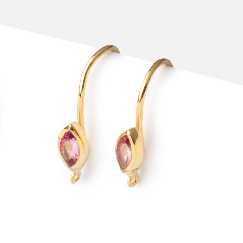 19mm Pink Topaz Marquise Ear Wire Set of 2 pieces - Beadsofcambay.com