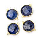19mm Vermeil Bezel Lapis Lazuli Faceted Coin Connector 1 piece - Beadsofcambay.com