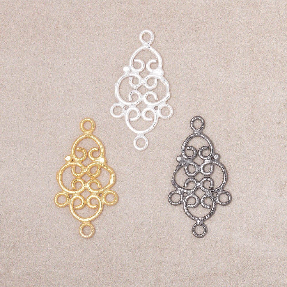 19x13mm 22kt Gold Plated Filigree 3 Ring Charm Set of 4 pieces - Beadsofcambay.com