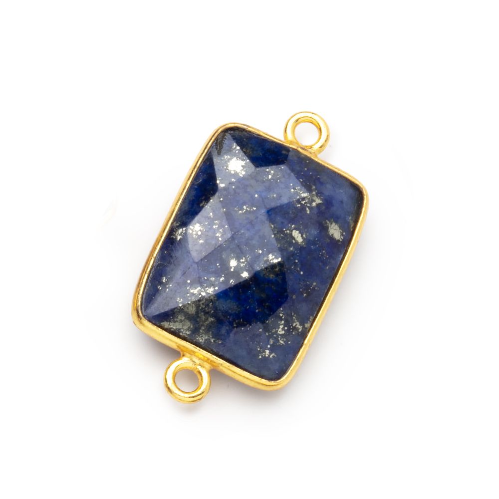 19x14mm Vermeil Bezel Lapis Lazuli Faceted Rectangle Connector 1 piece - Beadsofcambay.com
