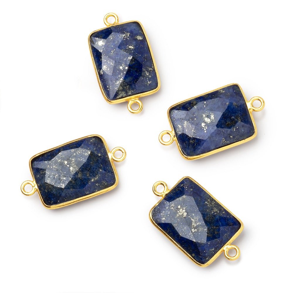 19x14mm Vermeil Bezel Lapis Lazuli Faceted Rectangle Connector 1 piece - Beadsofcambay.com