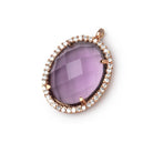 19x15mm Antiqued Rose Gold CZ Bezel Purple Hydro Quartz Oval Pendant 1 Focal - Beadsofcambay.com