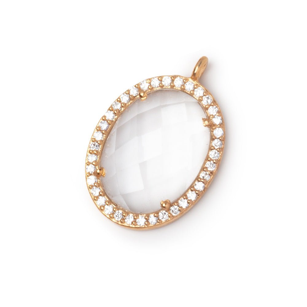 19x15mm Rose Gold CZ Bezel Crystal Quartz Oval Pendant 1 Focal - Beadsofcambay.com