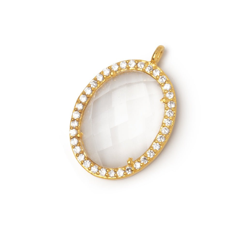 19x15mm Vermeil CZ Bezel Crystal Quartz Faceted Oval Pendant 1 Focal - Beadsofcambay.com