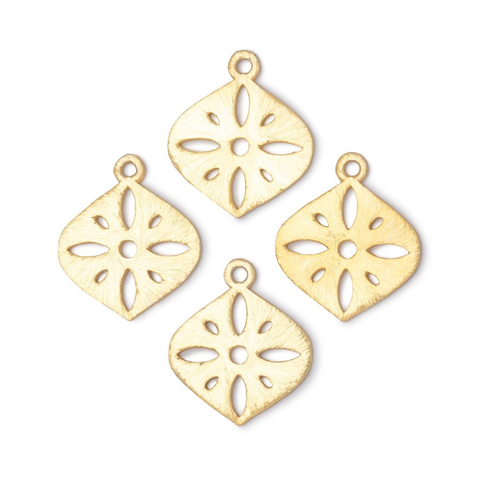19x19.5mm 22kt Gold Plated Brushed Filigree Marquise Charm Set of 4 pieces - Beadsofcambay.com