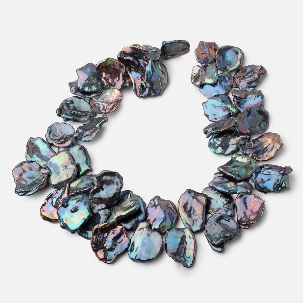 20-26mm Peacock Top Drill Ultra Keshi Freshwater Pearls 17 inch 46 Beads - Beadsofcambay.com