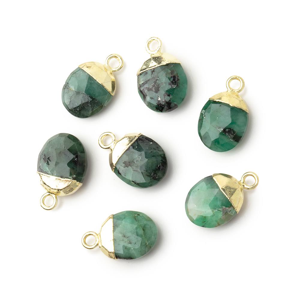 10x8mm Gold Leafed Emerald Oval Pendant 1 piece - BeadsofCambay.com