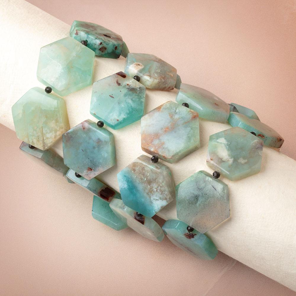 24x21mm Aqua Green Chalcedony Plain Hexagon 26 inch 29 Beads AAA - BeadsofCambay.com