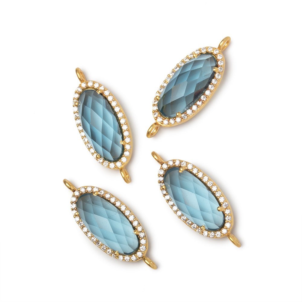 20x10mm Vermeil CZ Bezel London Blue Hydro Quartz Oval Connector 1 Focal - Beadsofcambay.com