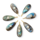 20x11mm Labradorite Pear with Bezeled Aqua Inlay 1 Pendant - Beadsofcambay.com