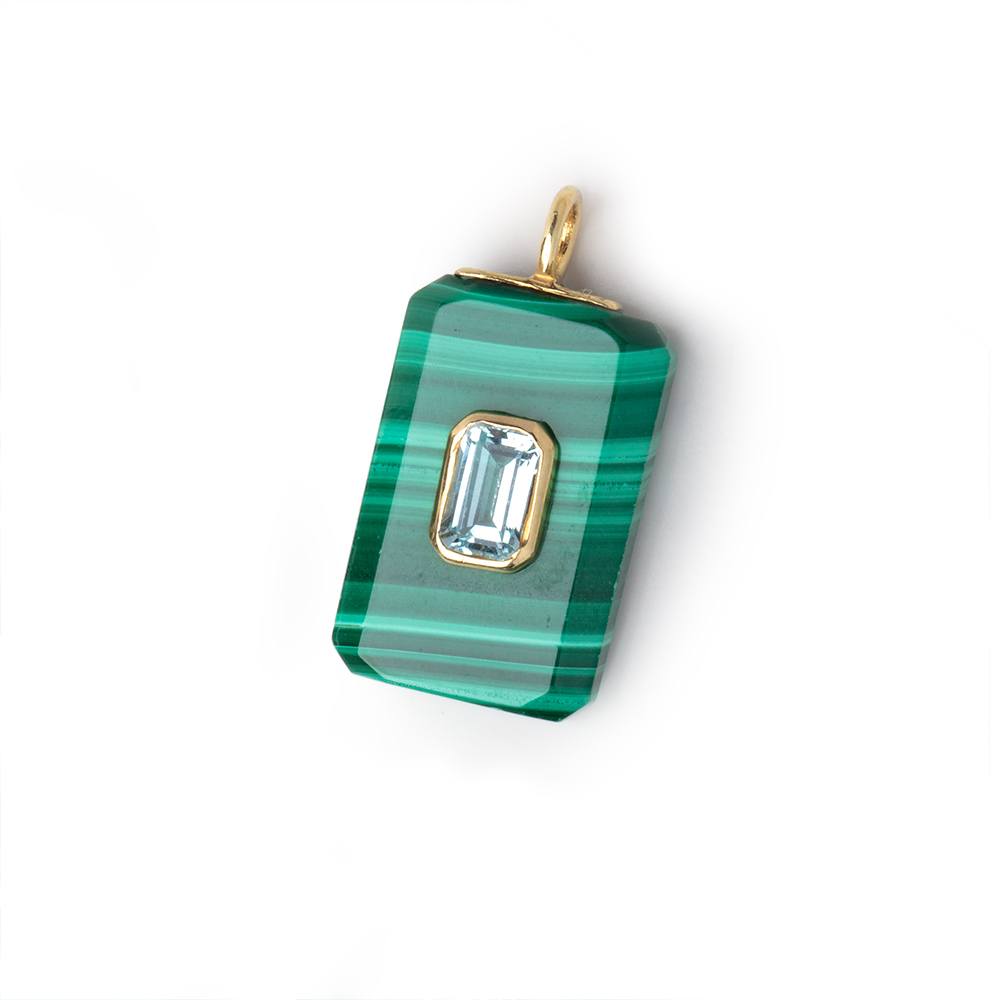 20x12mm Malachite Faceted Rectangle with Bezeled Aqua Inlay 1 Pendant - Beadsofcambay.com