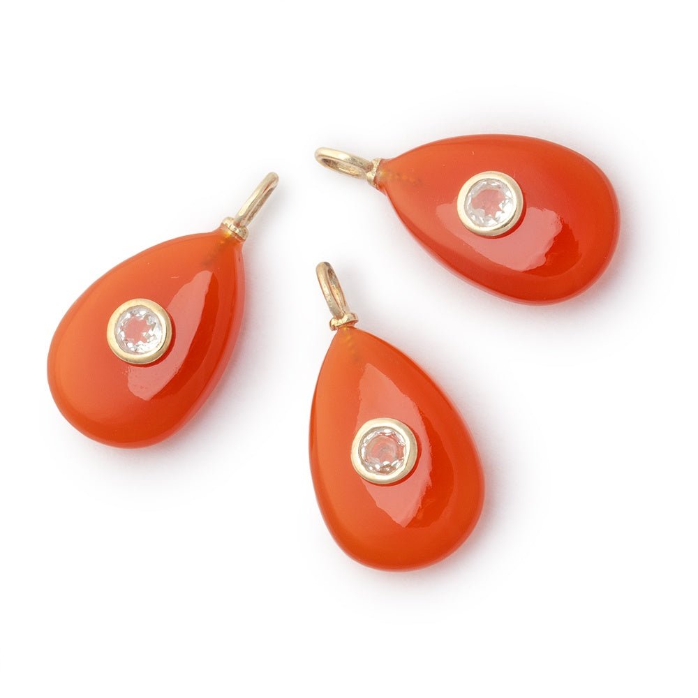 20x13mm Carnelian Pear with Bezeled White Topaz Inlay 1 Pendant - Beadsofcambay.com