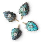 20x15.5mm Labradorite Carved Leaf with Bezeled Aqua Inlay 1 Pendant - Beadsofcambay.com