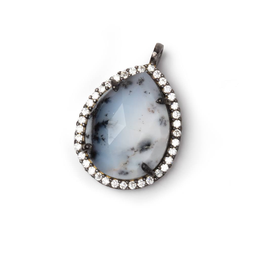 20x16mm Black Gold CZ Bezel Dendritic Opal Faceted Pear Pendant 1 Focal - Beadsofcambay.com