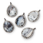 20x16mm Black Gold CZ Bezel Dendritic Opal Faceted Pear Pendant 1 Focal - Beadsofcambay.com