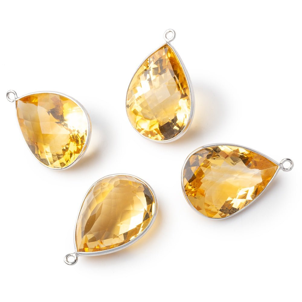 20x16mm Sterling Silver Bezel Citrine Pavilion Faceted Pear Pendant 1 piece - Beadsofcambay.com