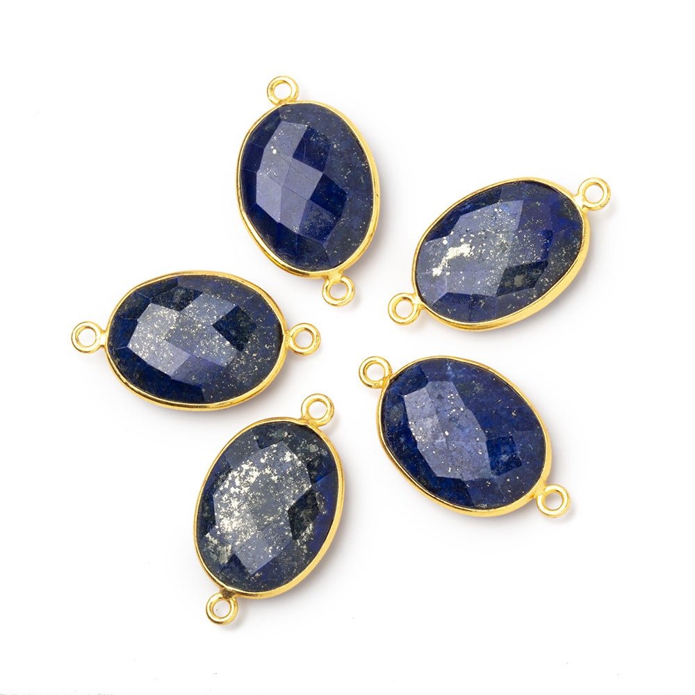 20x16mm Vermeil Bezel Lapis Lazuli Faceted Oval Connector 1 piece - Beadsofcambay.com