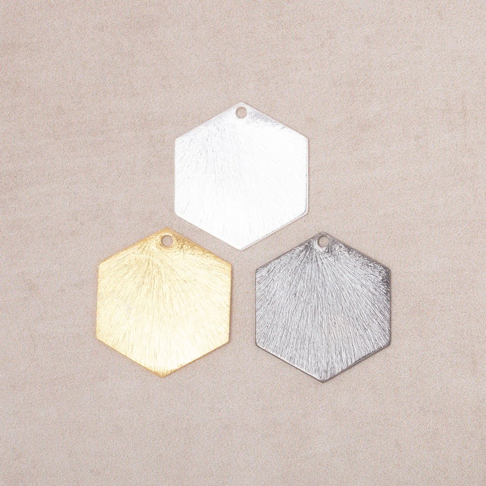 20x18mm Brushed Hexagon Charm Set of 4 pieces - Beadsofcambay.com