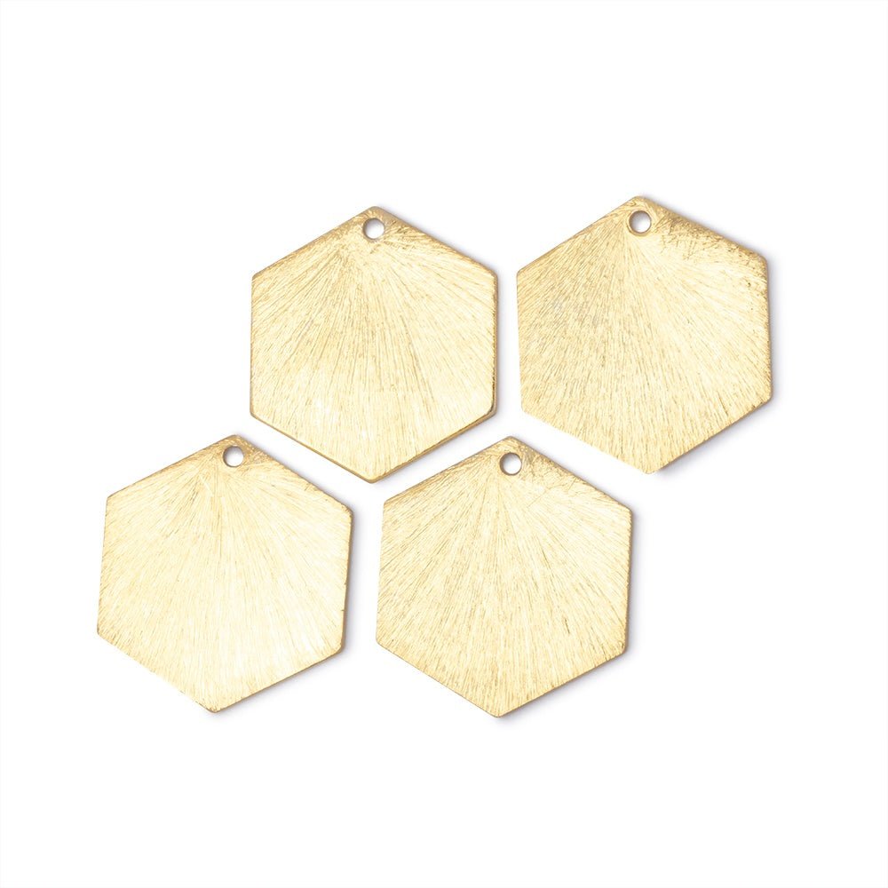 20x18mm 22kt Gold Plated Brushed Hexagon Charm Set of 4 pieces - Beadsofcambay.com