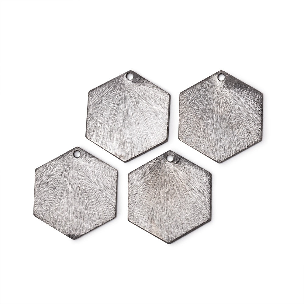 20x18mm Black Gold Plated Brushed Hexagon Charm Set of 4 pieces - Beadsofcambay.com