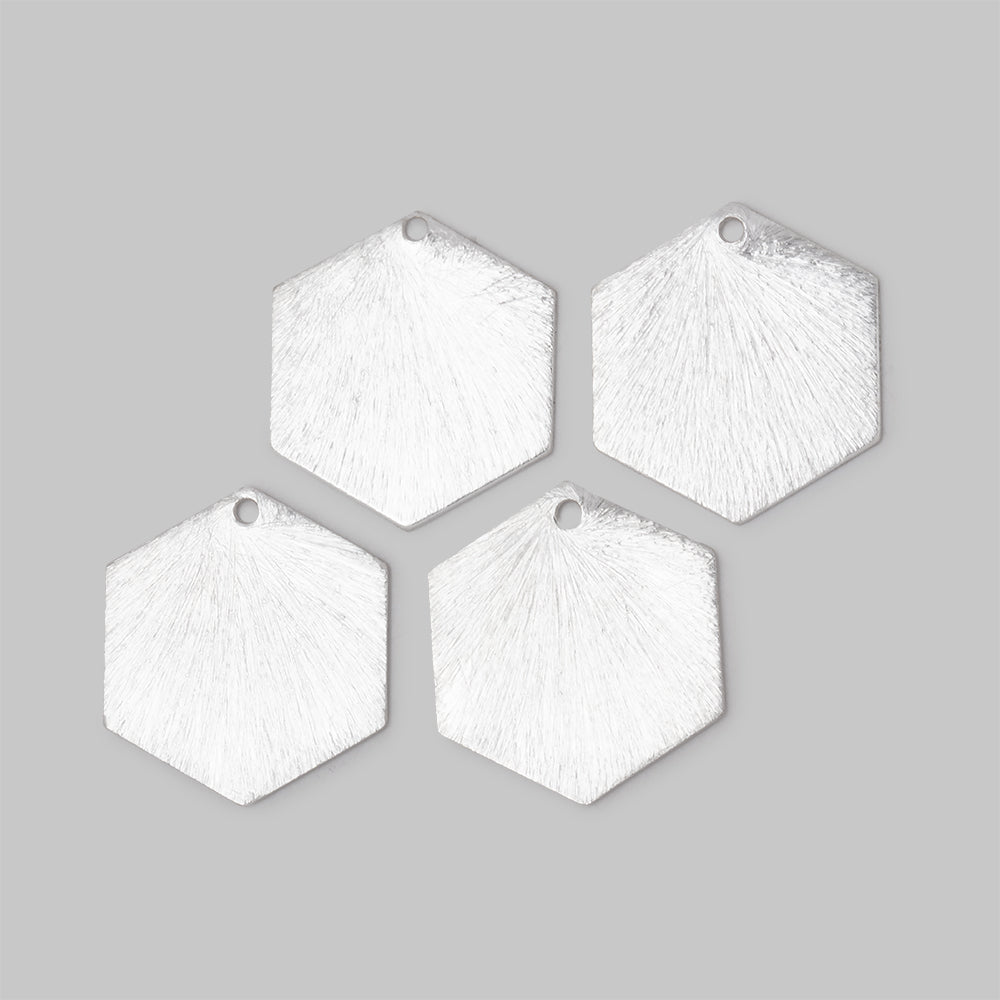 20x18mm Silver Plated Brushed Hexagon Charm Set of 4 pieces - Beadsofcambay.com