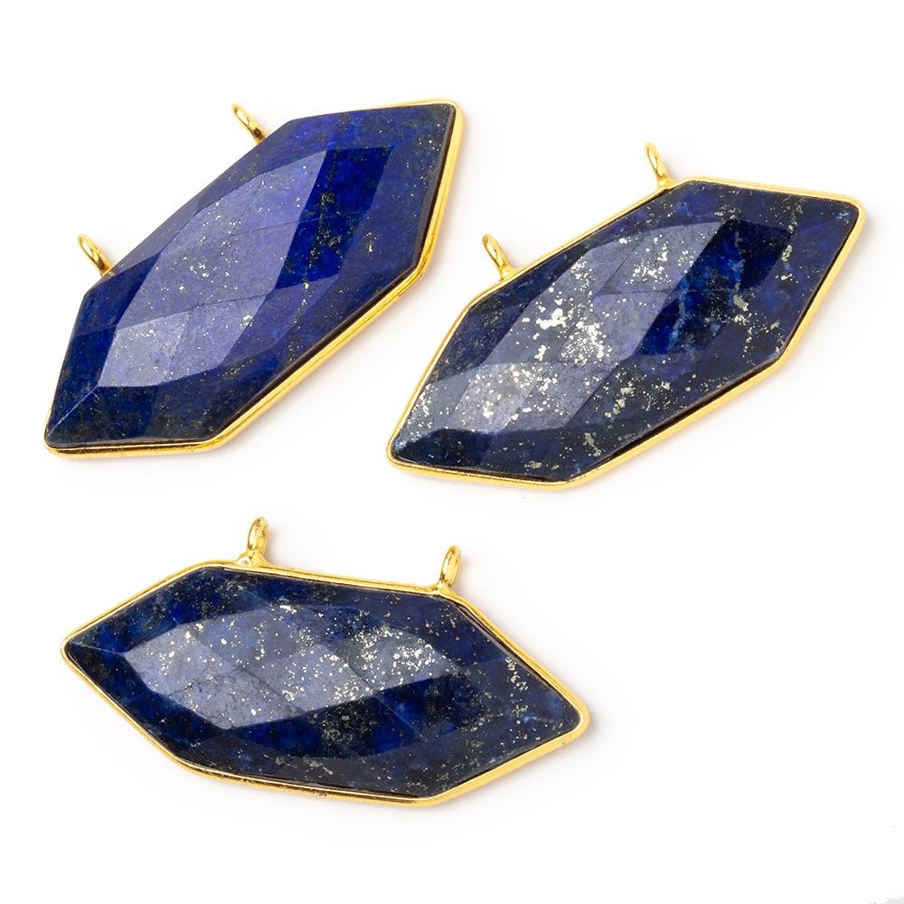 20x40mm Vermeil Bezel Lapis Lazuli Elongated Hexagon Connector 1 piece - Beadsofcambay.com