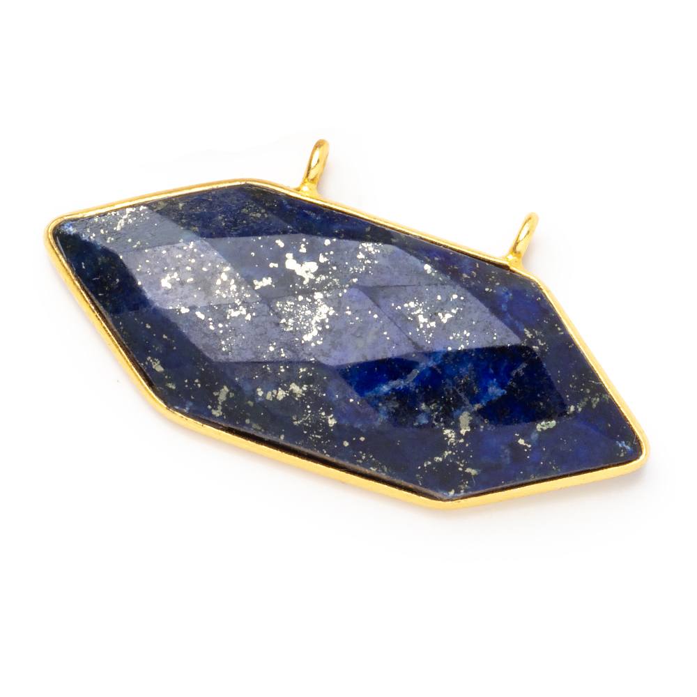 20x40mm Vermeil Bezel Lapis Lazuli Elongated Hexagon Connector 1 piece - Beadsofcambay.com