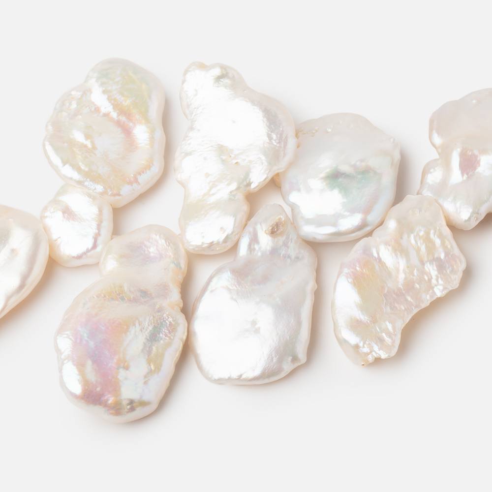 20x17-29x15mm White Top Drill Keshi Freshwater Pearls AA 13.5 inch 40 Beads - BeadsofCambay.com