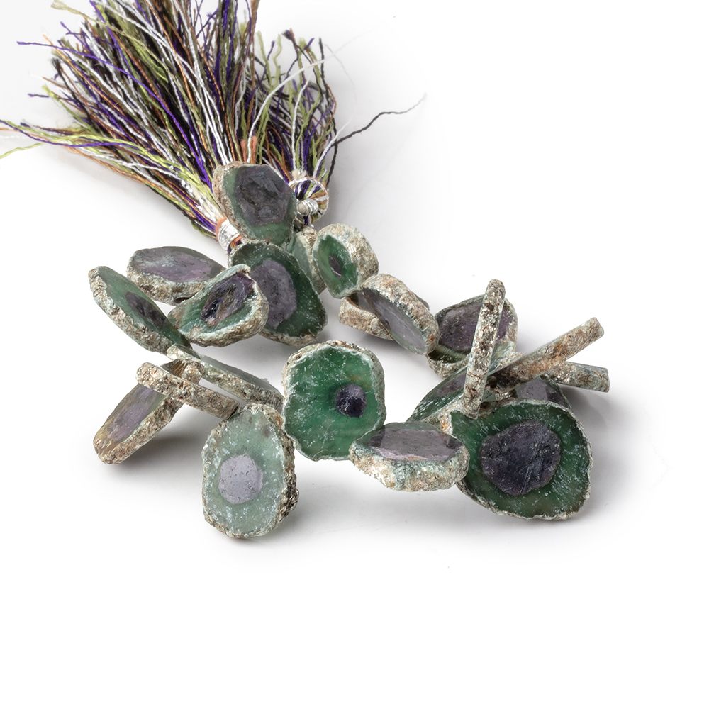 11x9-19x14mm Red & Green Bi-Color Corundum Crystal Slices 6 inch 21 pieces - BeadsofCambay.com