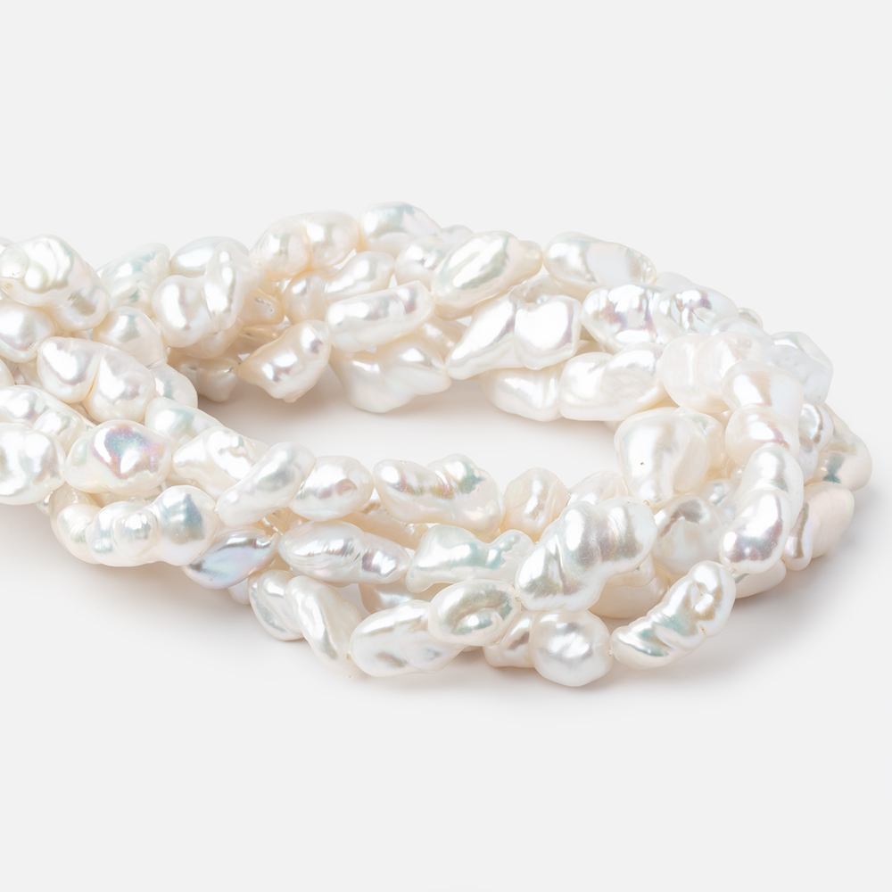 11x7-17x10mm White Straight Drilled Keshi Freshwater Pearls 16 inch 25 pieces - BeadsofCambay.com
