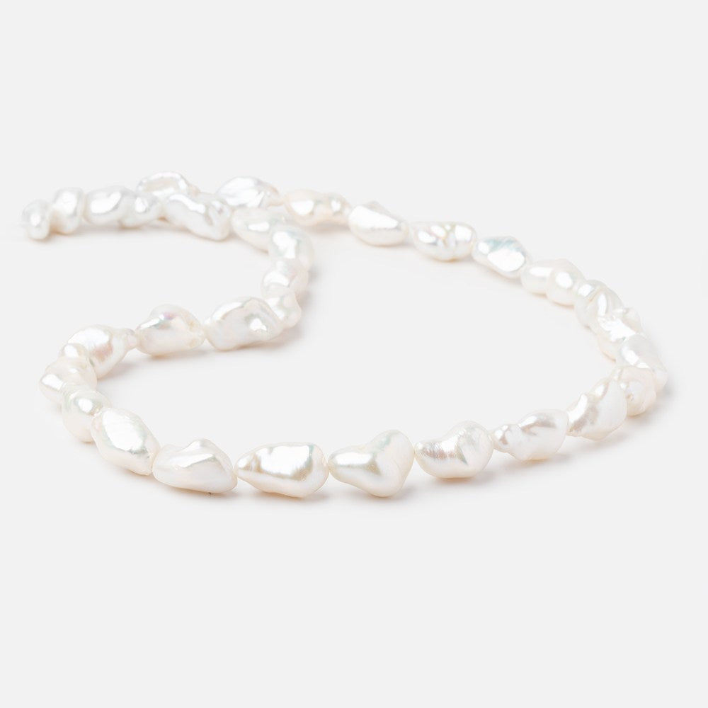 11x7-17x10mm White Straight Drilled Keshi Freshwater Pearls 16 inch 25 pieces - BeadsofCambay.com