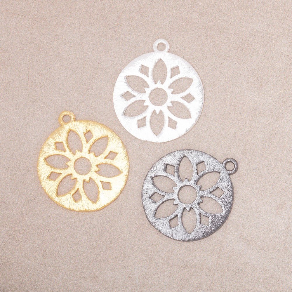 21mm Brushed Filigree Coin Charm Set of 4 pieces - Beadsofcambay.com