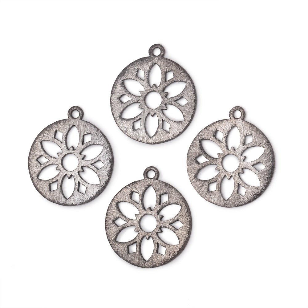 21mm Black Gold Plated Brushed Filigree Coin Charm Set of 4 pieces - Beadsofcambay.com