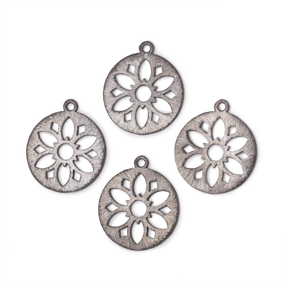 21mm Brushed Filigree Coin Charm Set of 4 pieces - Beadsofcambay.com