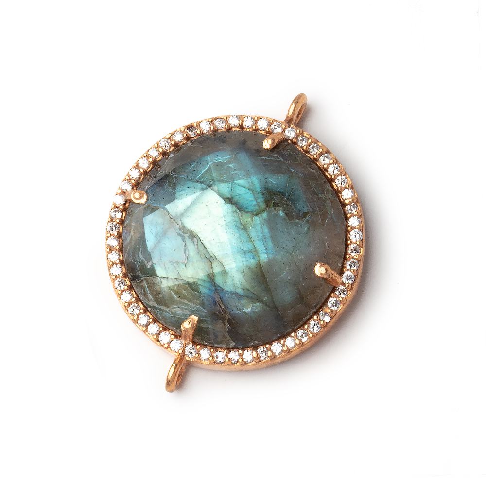 21mm Rose Gold CZ Bezel Labradorite Coin Connector 1 Focal - Beadsofcambay.com