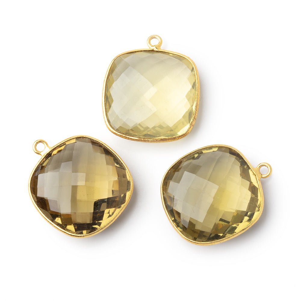 21mm Vermeil Bezel Lemon Quartz Faceted Cushion Pendant 1 piece - Beadsofcambay.com