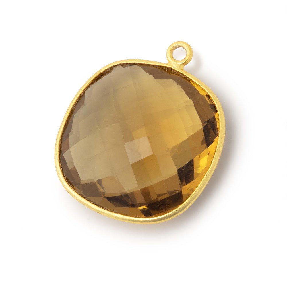 21mm Vermeil Bezel Whiskey Quartz Faceted Cushion Pendant 1 piece - Beadsofcambay.com