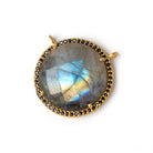 21mm Vermeil & Black CZ Bezel Labradorite Coin Connector 1 Focal - Beadsofcambay.com