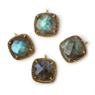 21mm Vermeil & Black CZ Bezel Labradorite Cushion Pendant 1 Focal - Beadsofcambay.com