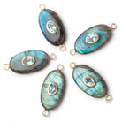 21x12mm Labradorite Oval with Bezeled Aqua Inlay 1 Connector - Beadsofcambay.com